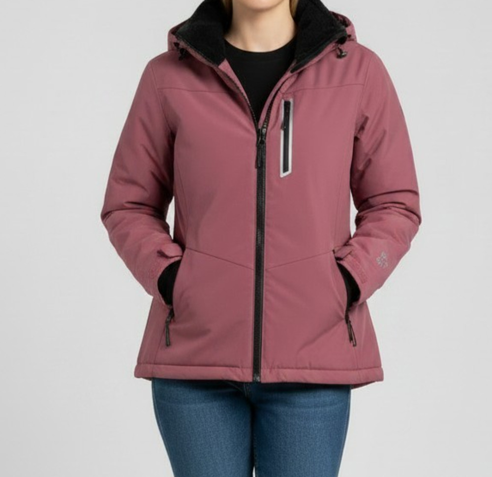 Free Country Women's Softshell Parka Coat Large Mauve Lined Hooded Full Zip